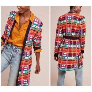 Anthropologie MOTH Long Cardigan Sweater Coat XS Extra Small Willingston Plaid